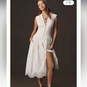 Maeve The Tommie Cap-Sleeve Smocked Front-Zip Shirt Dress: Eyelet-Trim Edition